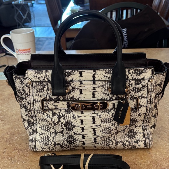Coach Handbags - Coach Swagger 27 Snakeskin Satchel with Black and Gold Accents